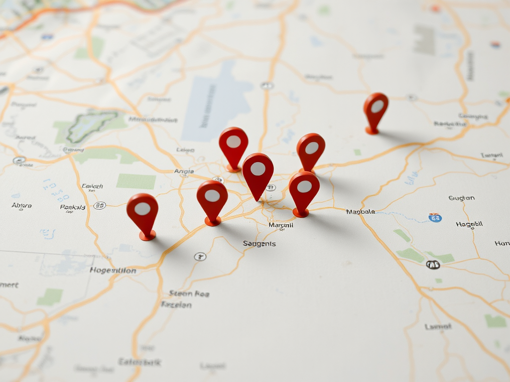 Detailed map showing local SEO targeting with pins