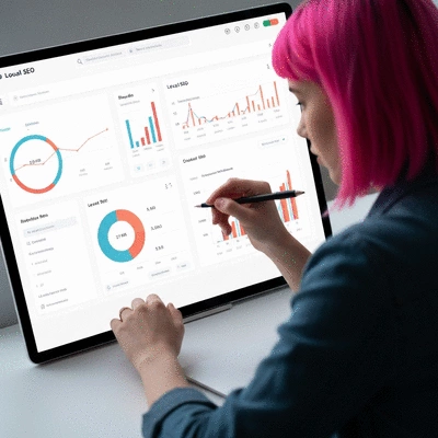 Person analyzing local SEO metrics on a dashboard