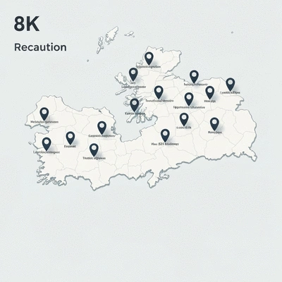 Stylized map highlighting Turkey and UK with local business pins