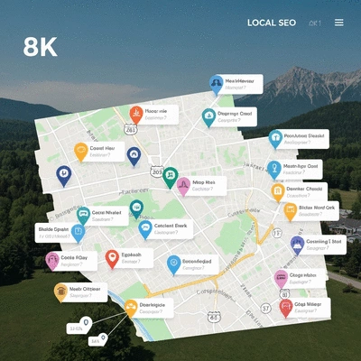Local SEO map showing businesses and customer locations