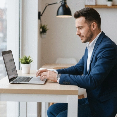 Local business owner using digital marketing tools on a laptop